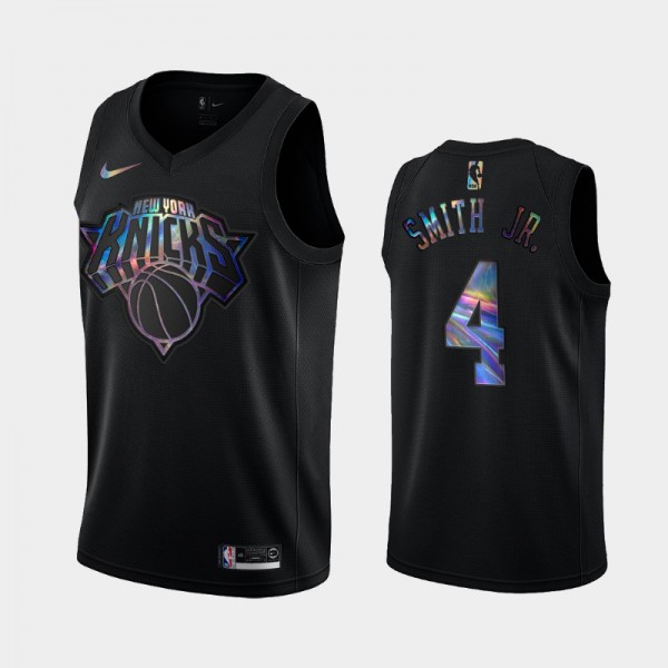 Dennis Smith Jr. New York Knicks #4 Men's Iridescent Logo Iridescent Holographic Limited Edition Jersey - Black