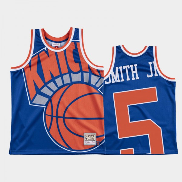 Dennis Smith Jr. New York Knicks #5 Men's Big Face Hardwood Classics Jersey - Blue
