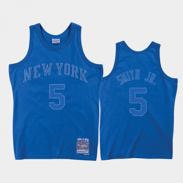 Dennis Smith Jr. New York Knicks #5 Men's Washed Out Jersey - Blue